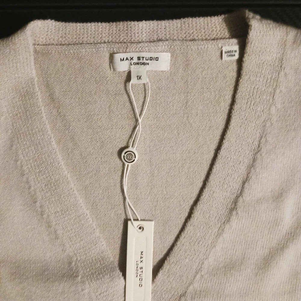 NWT‎ 2pk Max Studio V-Neck Button Front Knit Sweater Vests Black & Bone Plus 1X